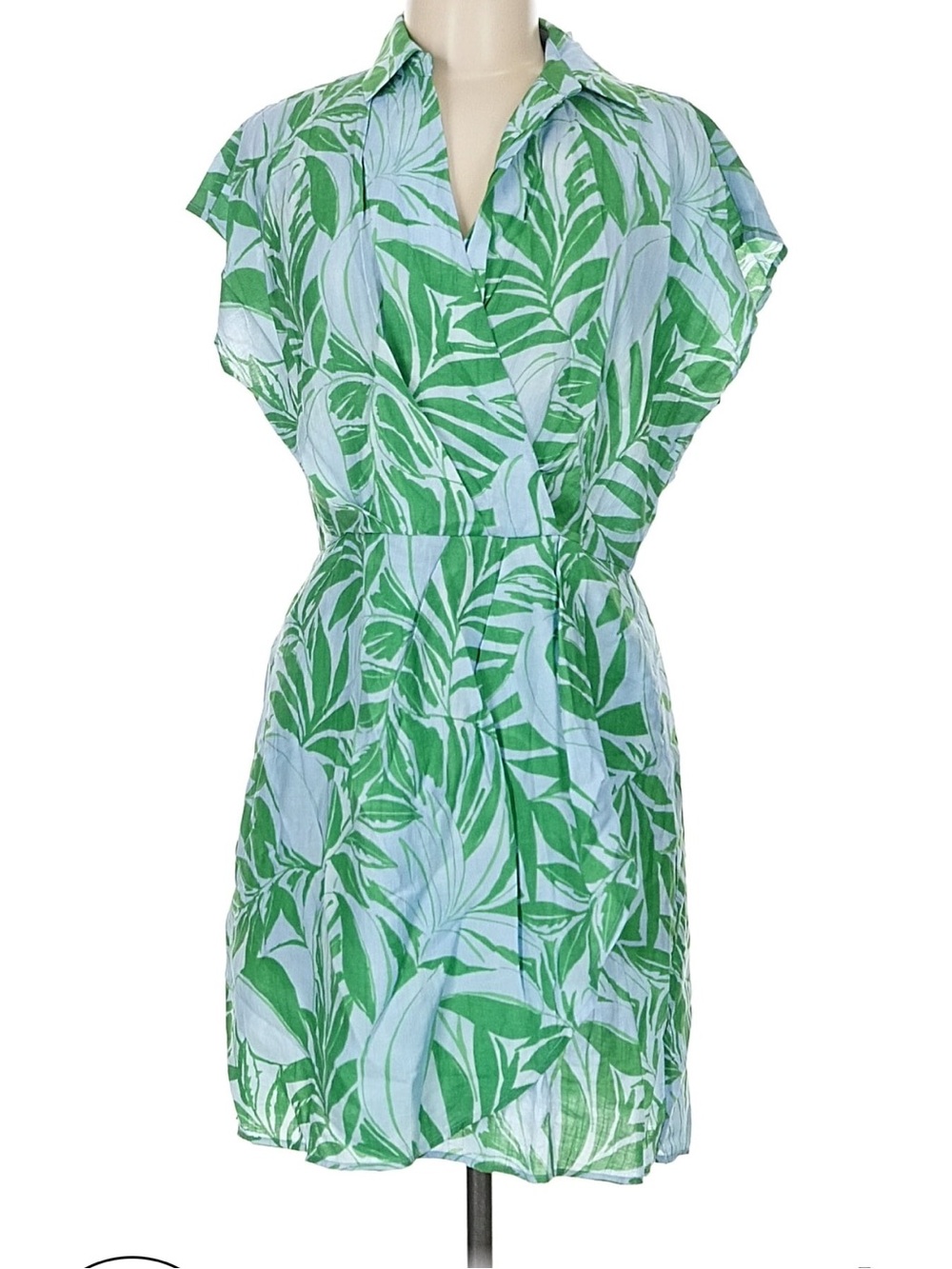 Mango Green & Light Blue Tropical Leaf Dress SzS - Picture 4 of 7